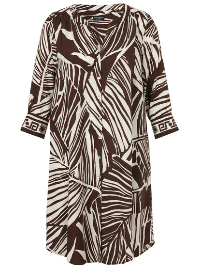 Kleid V-Ausschnitt 3/4 Arm Druck mahagoni / creme Bild 1