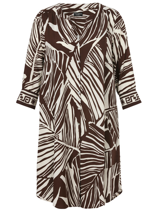 Kleid V-Ausschnitt 3/4 Arm Druck mahagoni / creme Bild 1