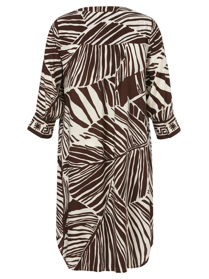 Kleid V-Ausschnitt 3/4 Arm Druck mahagoni / creme Bild 2