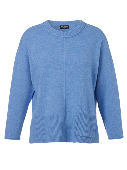 Pullover Rundhals 1/1 Arm  Taschen blau melange Bild 1