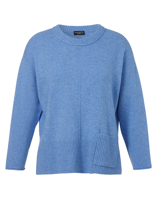 Pullover Rundhals 1/1 Arm  Taschen blau melange Bild 1