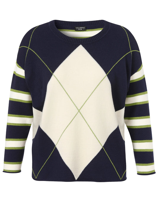 Pullover Rundhals 1/1 Arm  Jacquard indigo multicolor Bild 1
