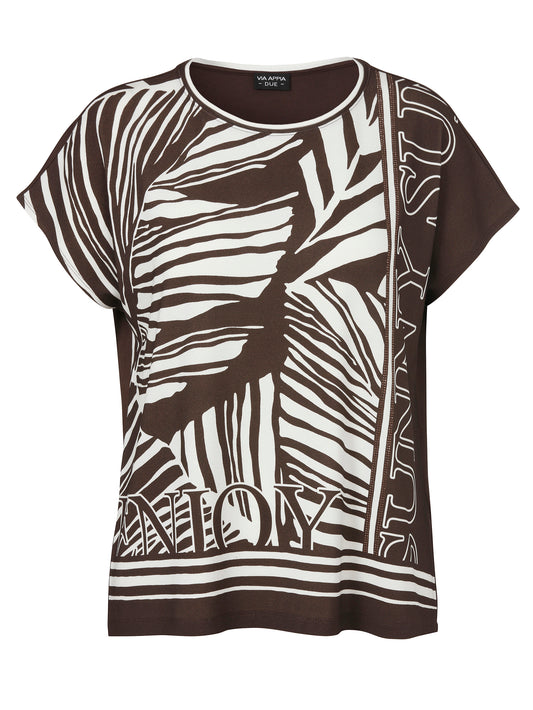 T-Shirt Rundhals 1/2 Arm Druck mahagoni / creme Bild 1