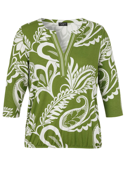T-Shirt V-Ausschnitt 3/4 Arm Druck moos / ecru Bild 1