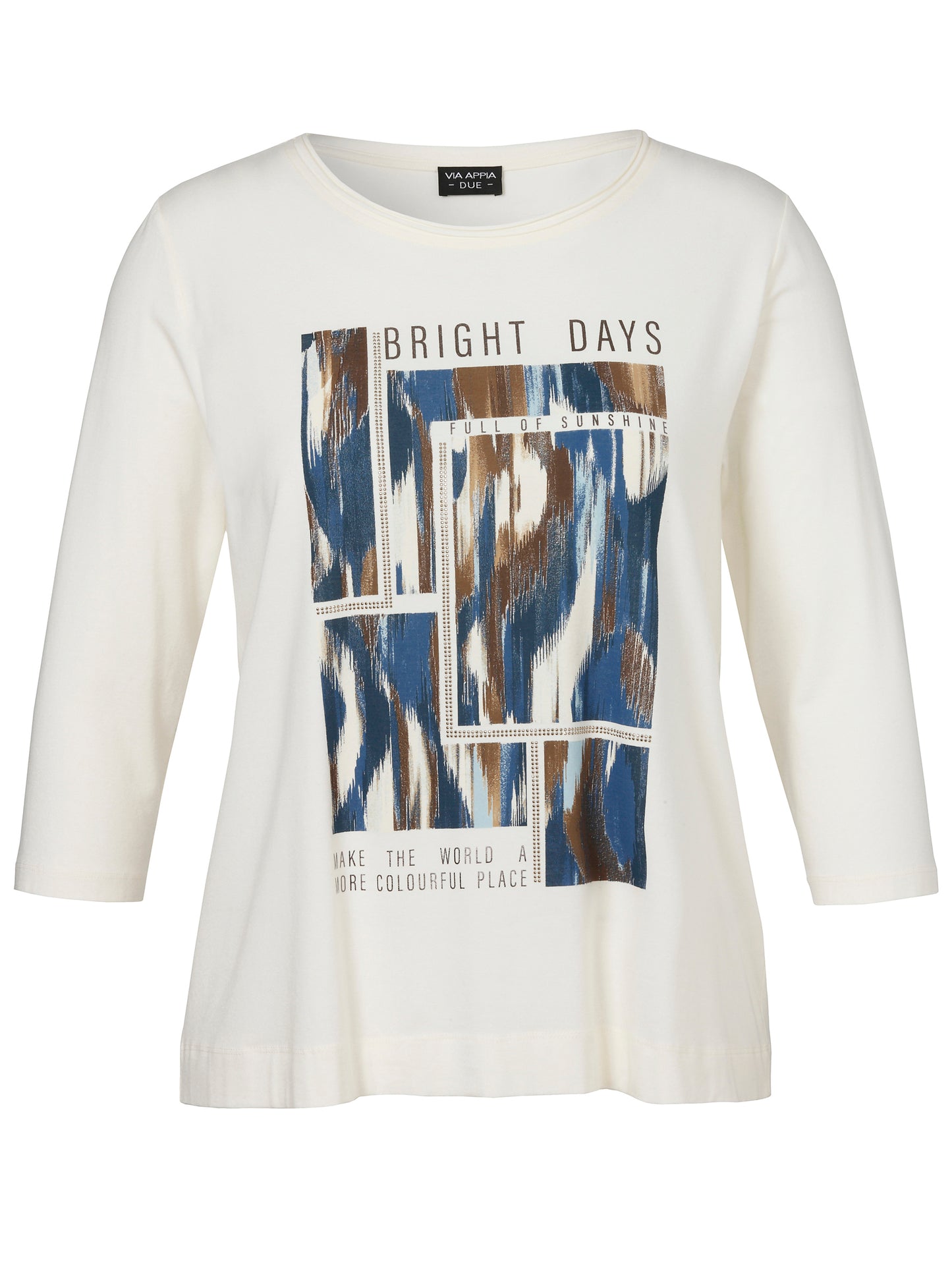 T-Shirt Rundhals 3/4 Arm Motiv Strass creme multicolor Bild 1