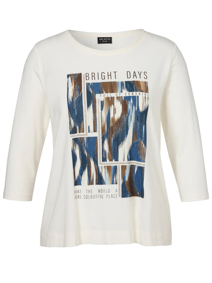 T-Shirt Rundhals 3/4 Arm Motiv Strass creme multicolor Bild 1