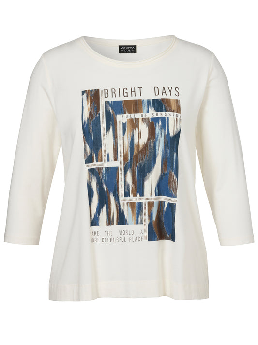 T-Shirt Rundhals 3/4 Arm Motiv Strass creme multicolor Bild 1